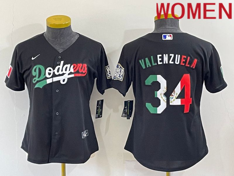 Women Los Angeles Dodgers 34 Valenzuela Black Nike 2022 MLB Jersey2